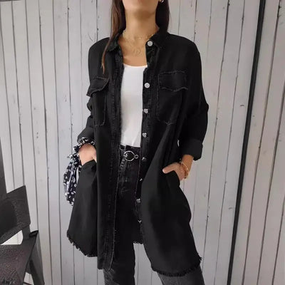 Doris | Lange Jeans-Freizeithemdjacke