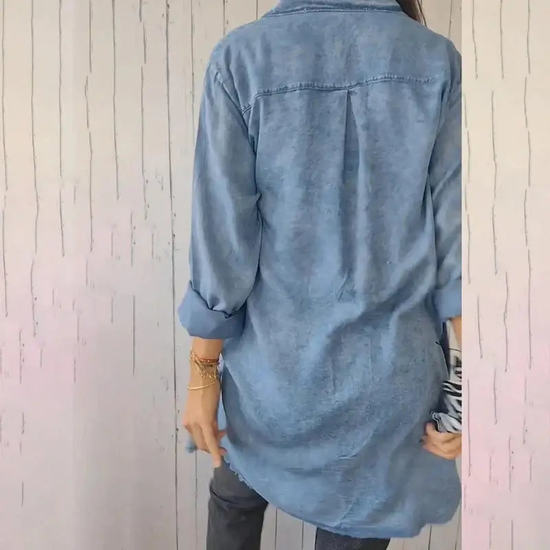 Doris | Lange Jeans-Freizeithemdjacke