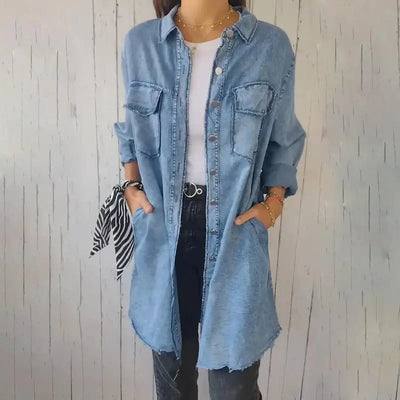 Doris | Lange Jeans-Freizeithemdjacke