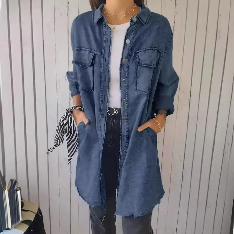 Doris | Lange Jeans-Freizeithemdjacke