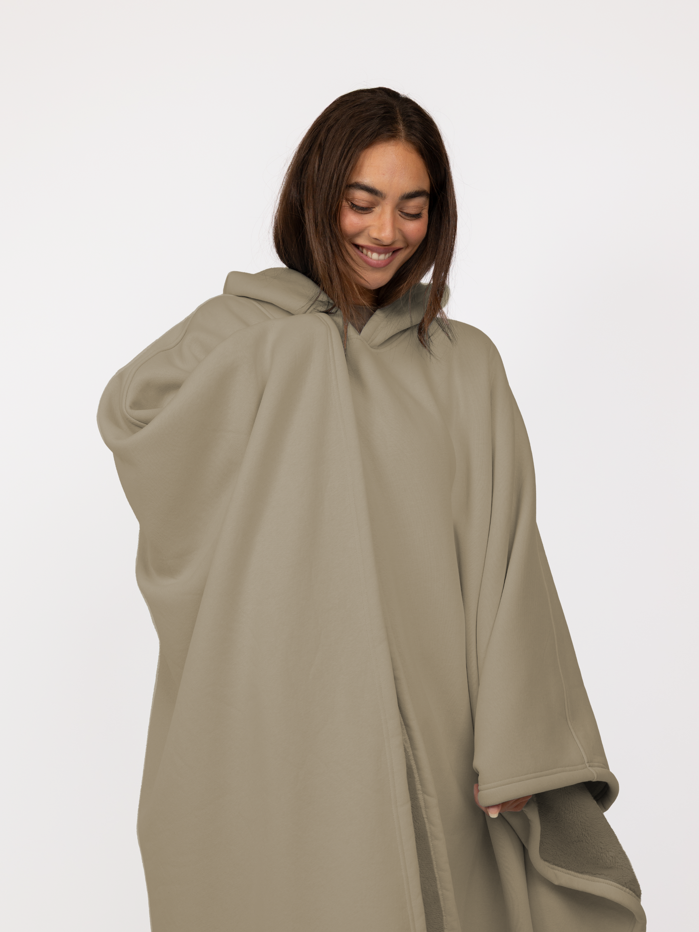 Fleece-Poncho mit Kapuze
