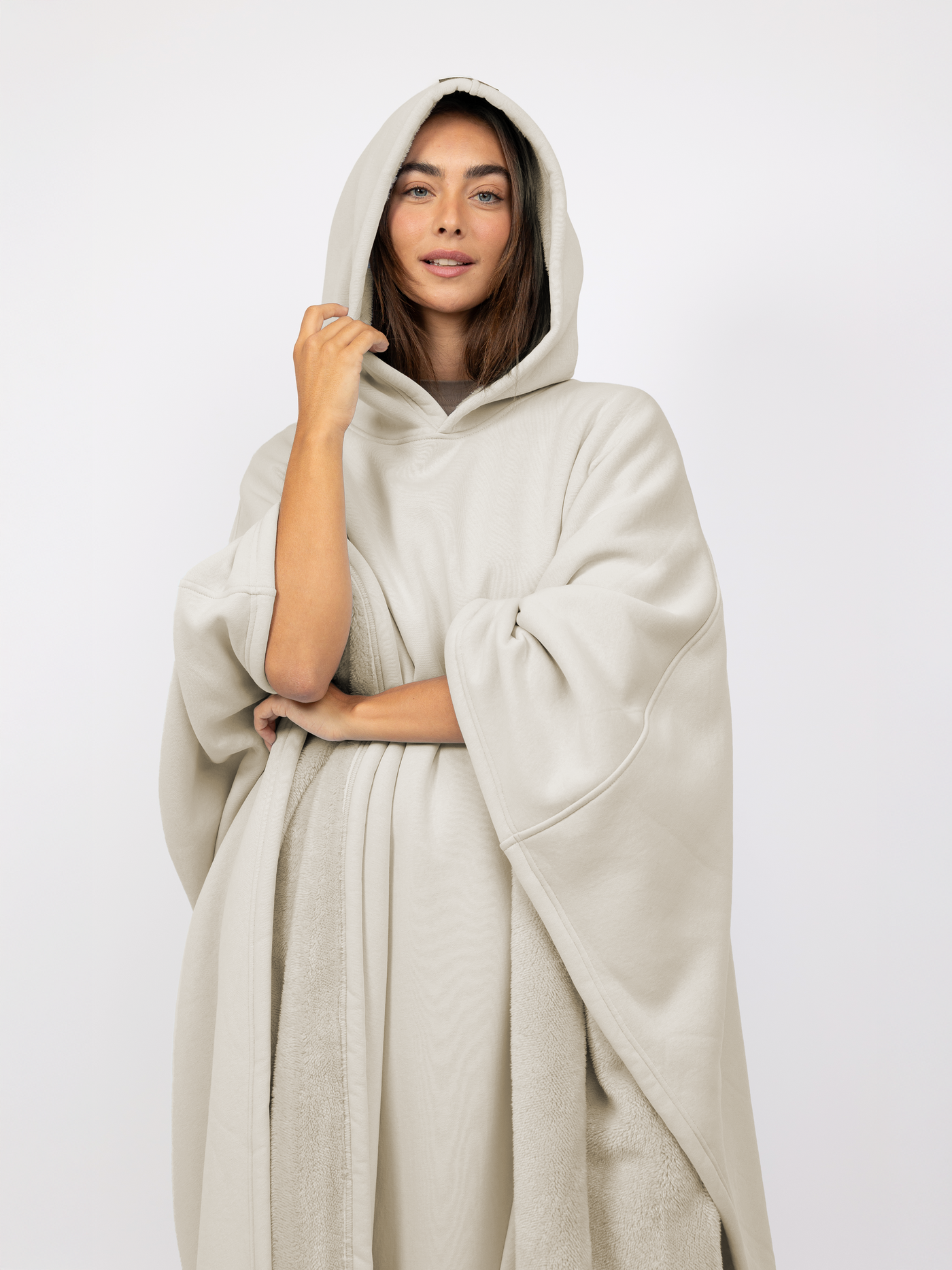 Fleece-Poncho mit Kapuze