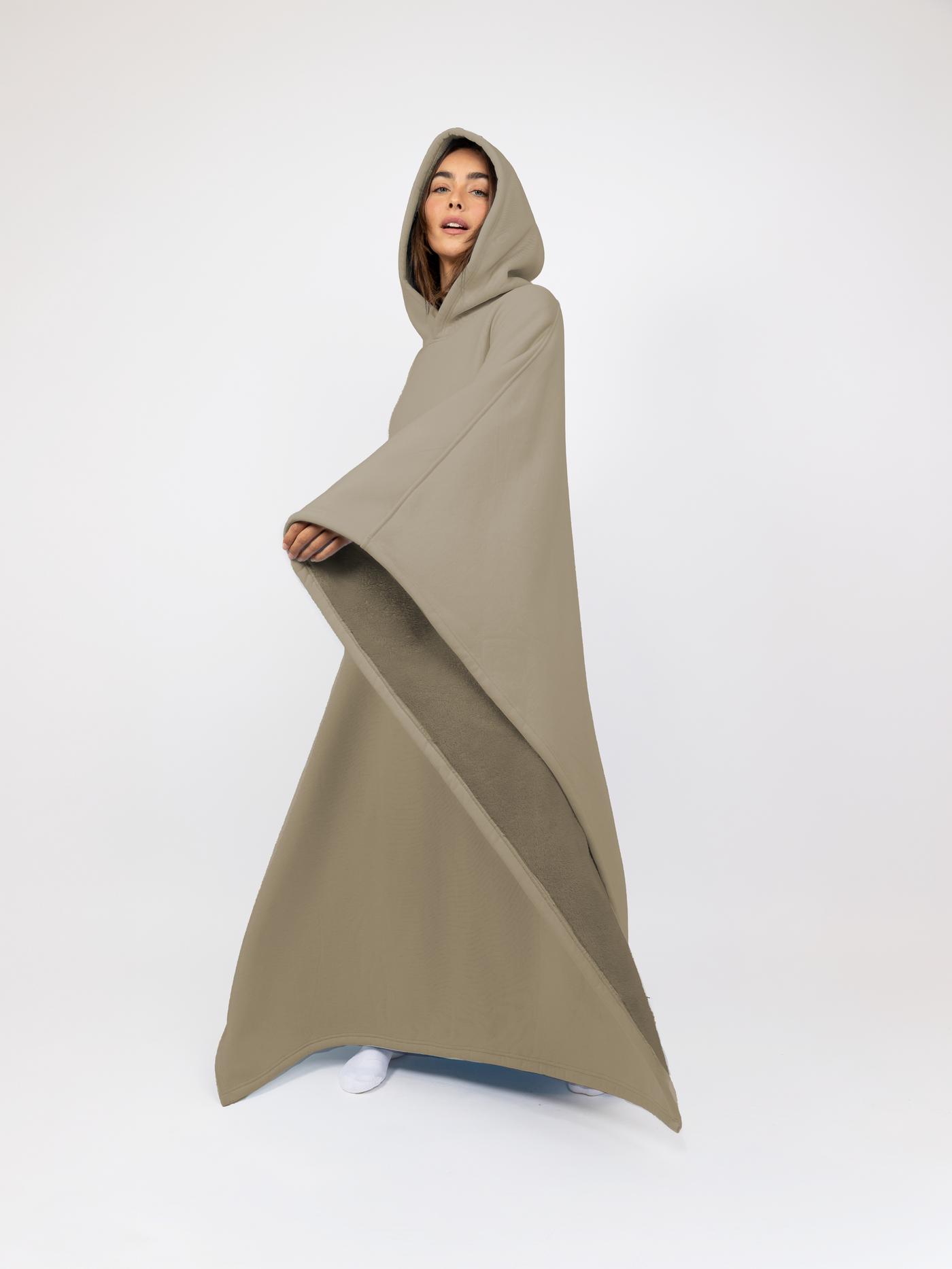 Fleece-Poncho mit Kapuze