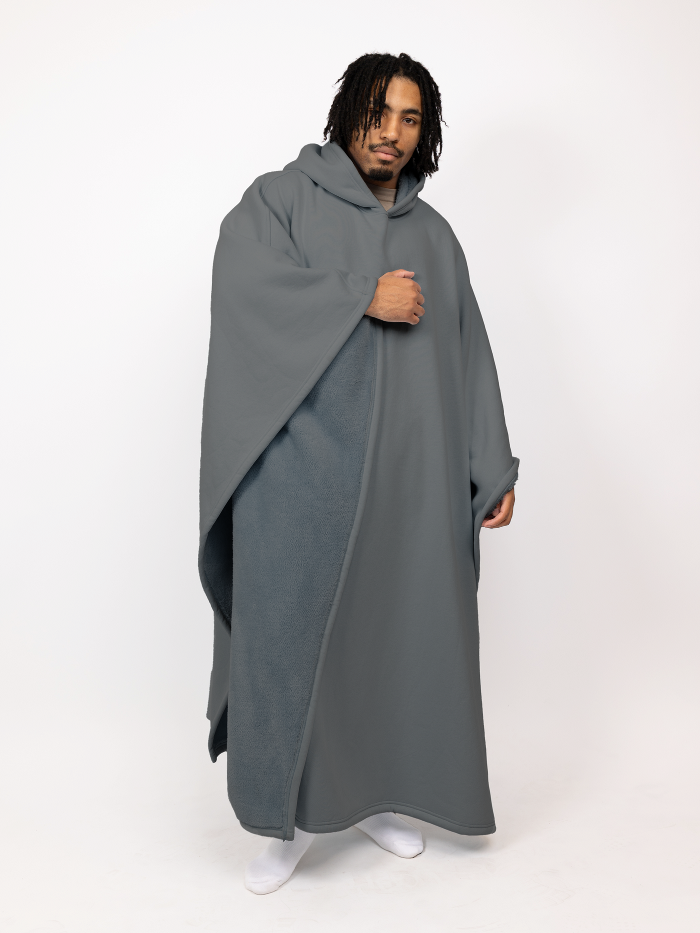 Fleece-Poncho mit Kapuze