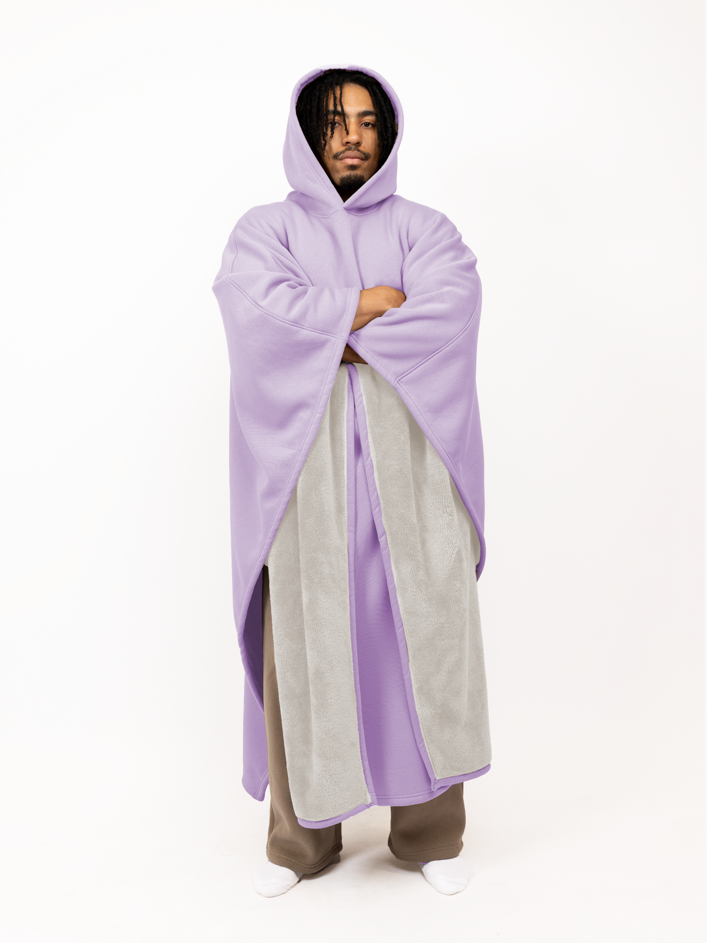 Fleece-Poncho mit Kapuze