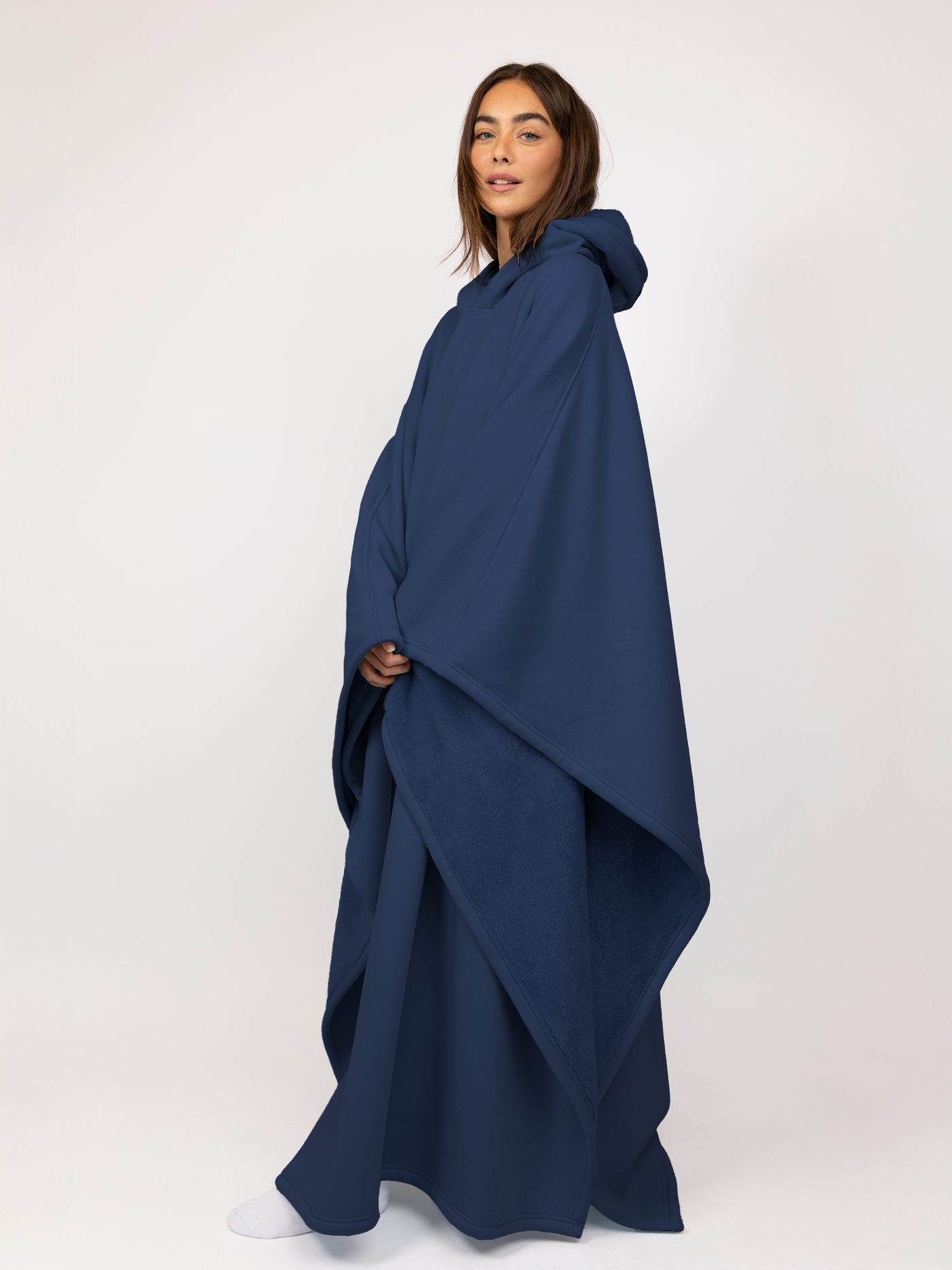 Fleece-Poncho mit Kapuze