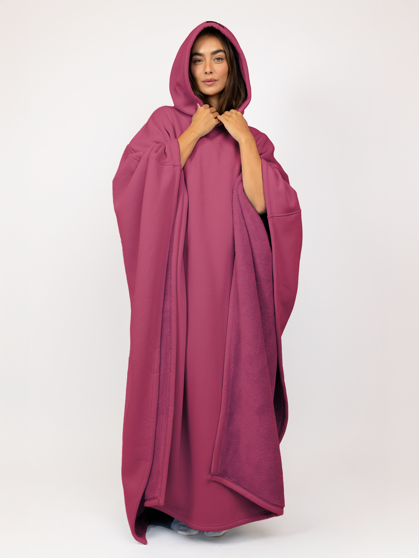 Fleece-Poncho mit Kapuze