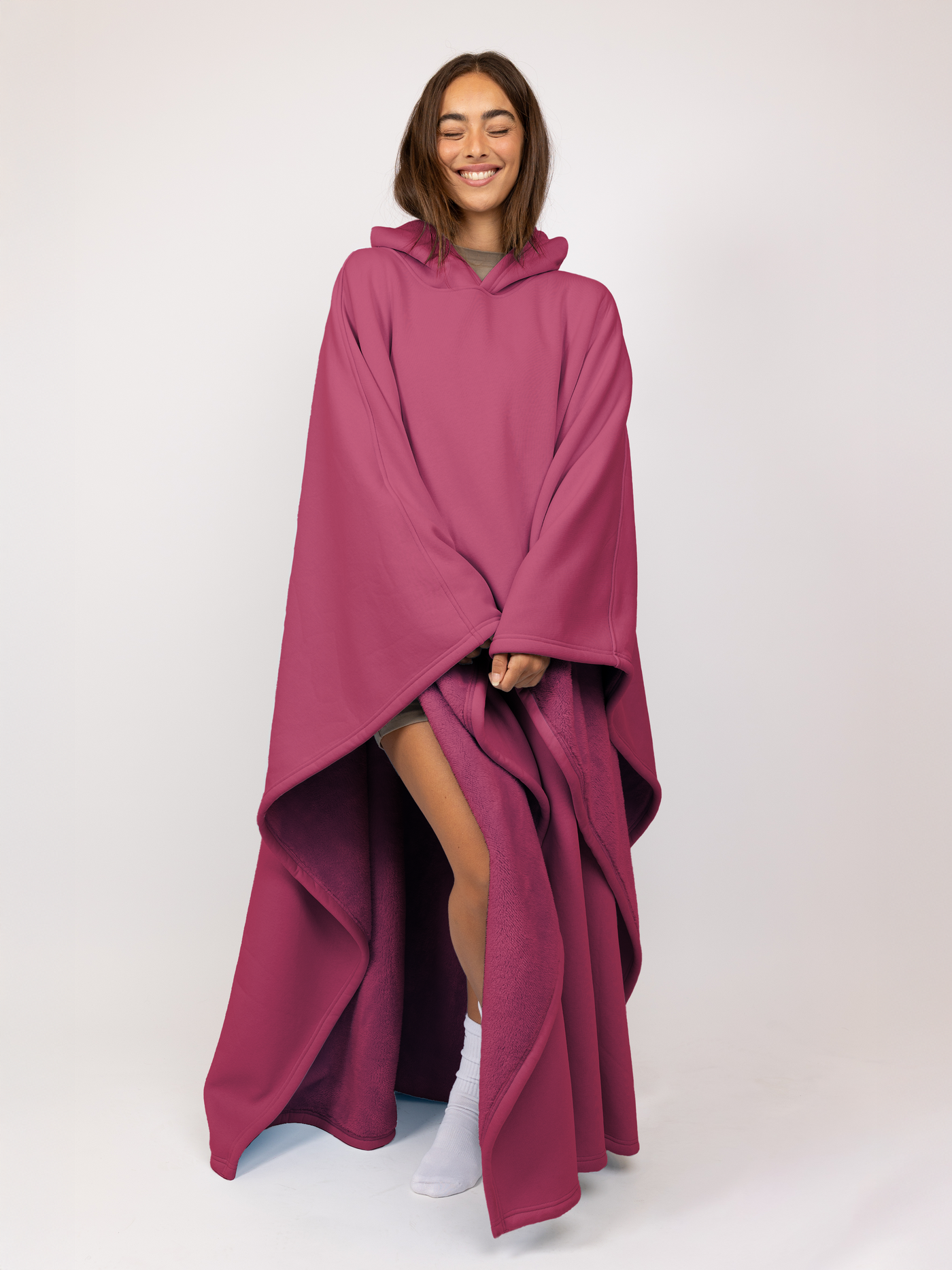 Fleece-Poncho mit Kapuze