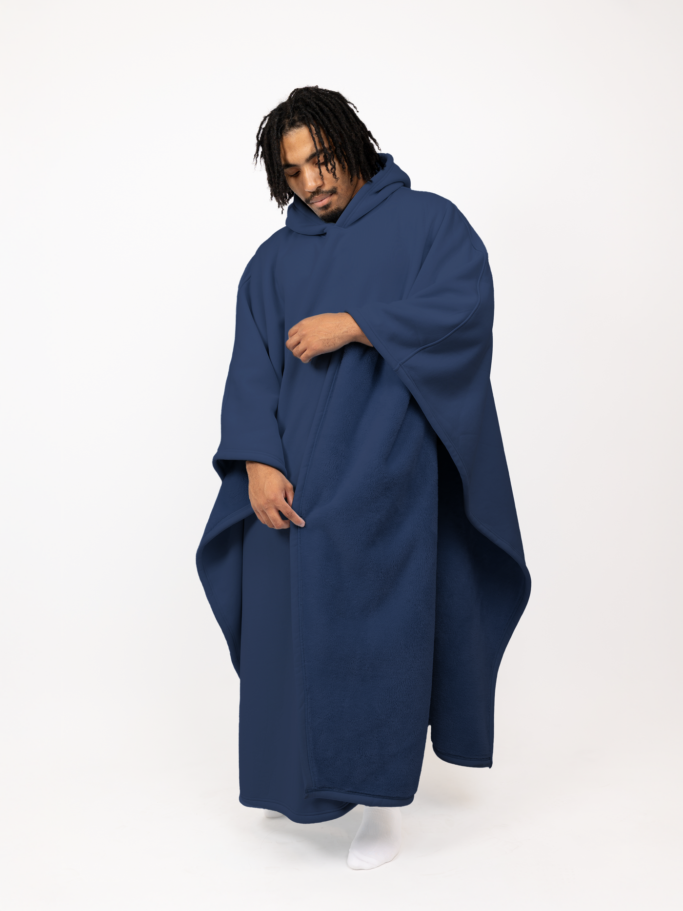 Fleece-Poncho mit Kapuze