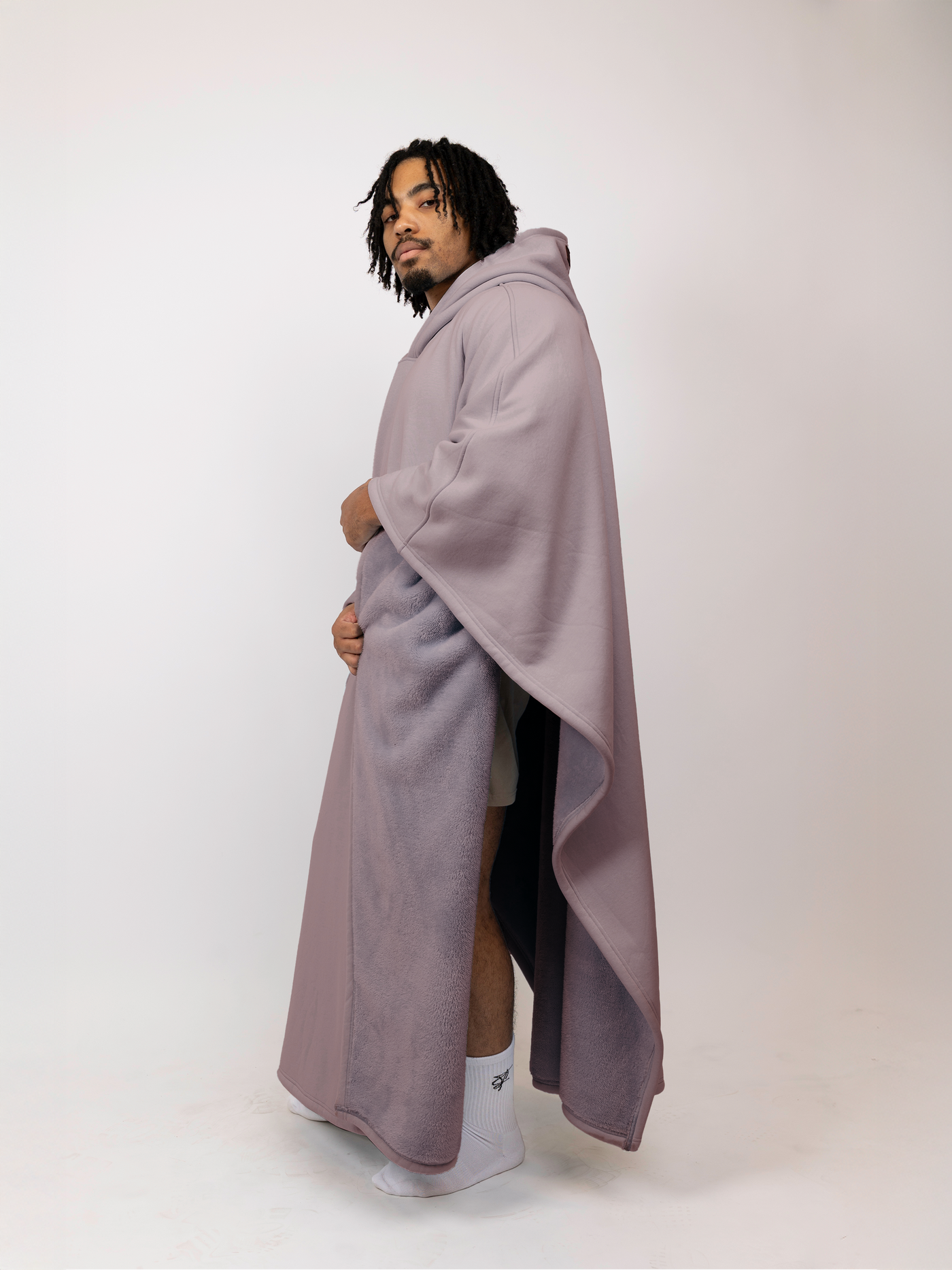 Fleece-Poncho mit Kapuze