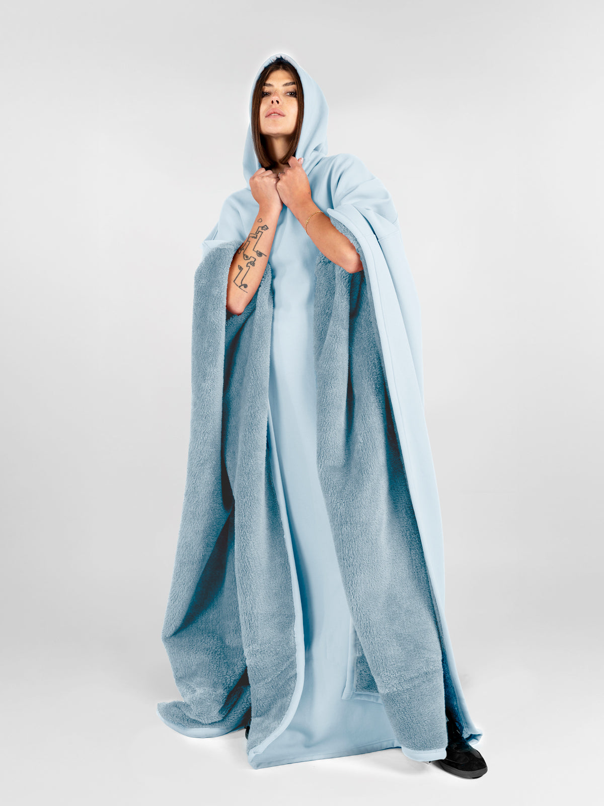 Fleece-Poncho mit Kapuze