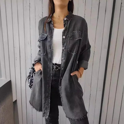 Doris | Lange Jeans-Freizeithemdjacke