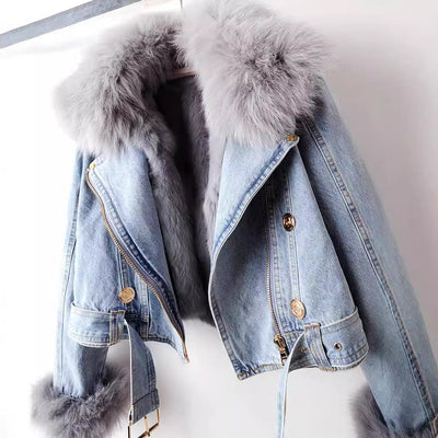 Maine | Denim-Jacke mit Fuchspelzkragen