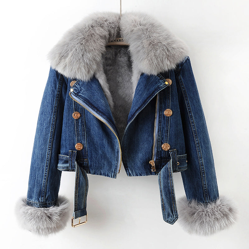 Maine | Denim-Jacke mit Fuchspelzkragen