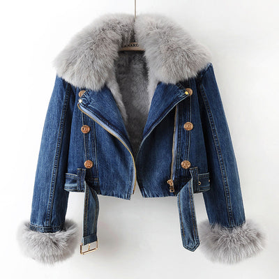Maine | Denim-Jacke mit Fuchspelzkragen