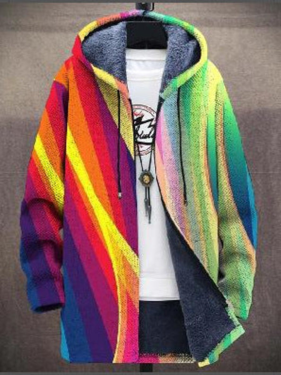 Max | Regenbogenstreifen Sherpa-gefütterte Kapuzenjacke