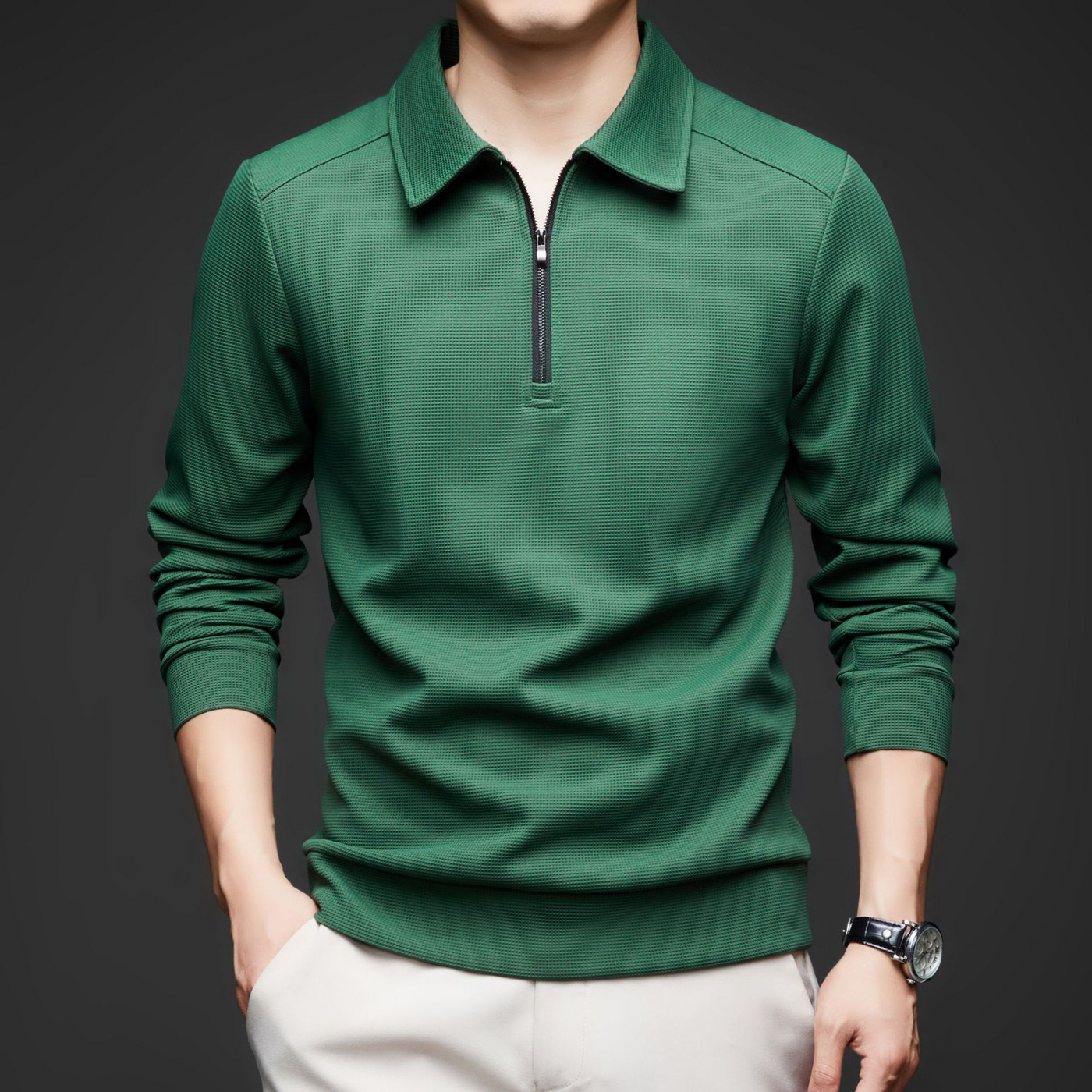 ModernFlex Polo-Langarmshirt mit Reißverschluss