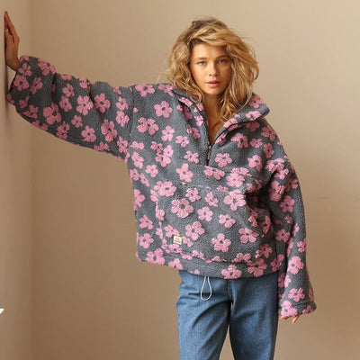 Floral Bliss Sherpa Viertelreißverschluss-Pullover