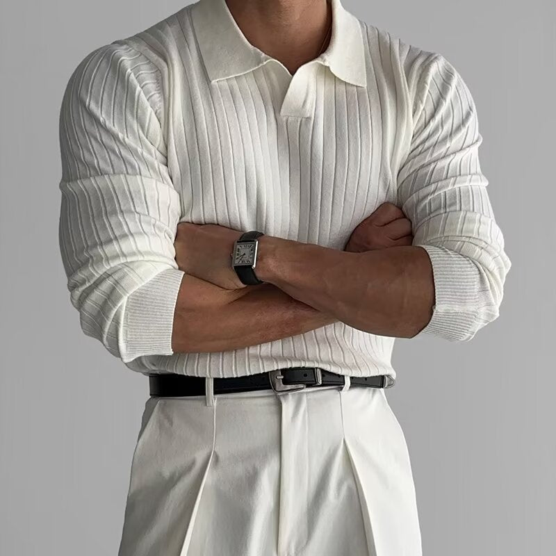 Volker | Geripptes Langarm-Poloshirt