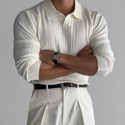 Volker | Geripptes Langarm-Poloshirt