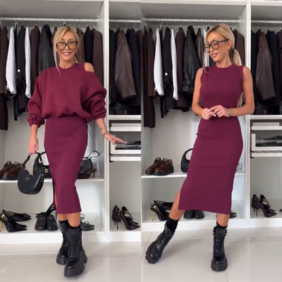 Lea | Set mit Cold-Shoulder Top und Midi-Rock