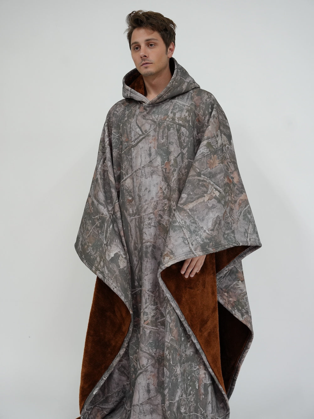 Fleece-Poncho mit Kapuze