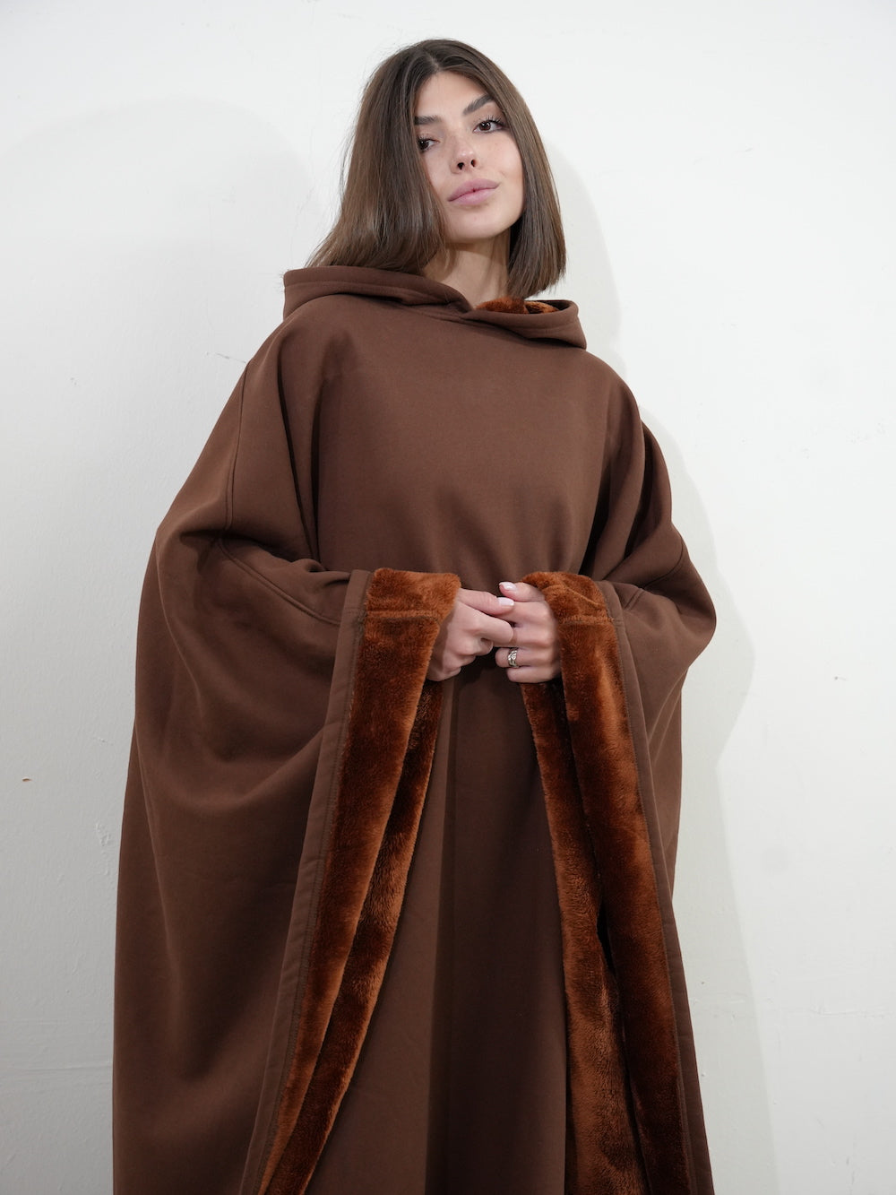Fleece-Poncho mit Kapuze