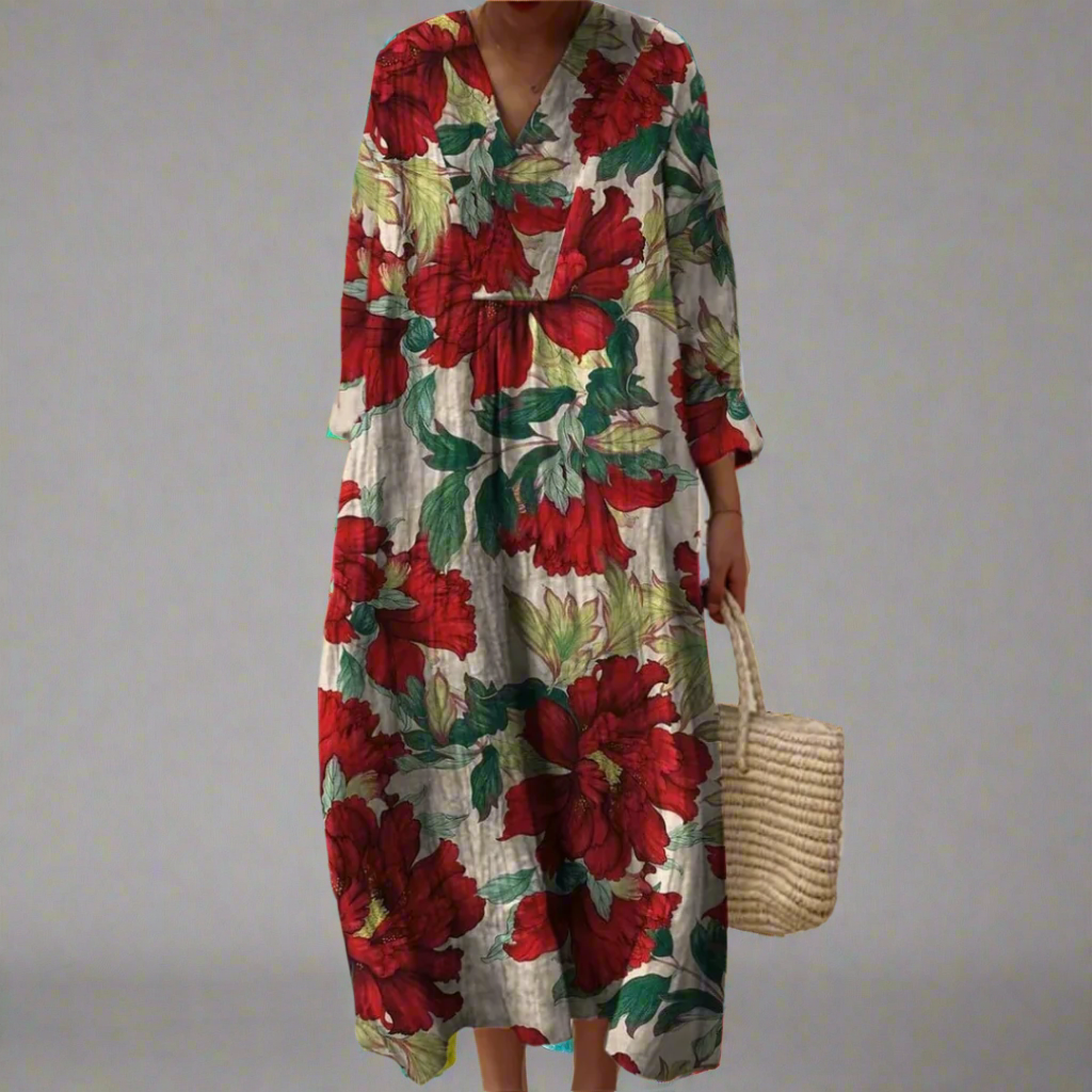 Evelyn | Schickes, lässiges Maxikleid mit Pfingstrosen-Print