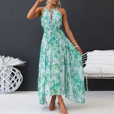 Claudia | Fließendes Neckholder-Kleid mit Blumenmuster