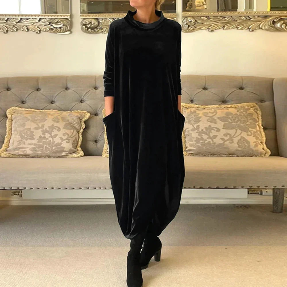 Elegantes Langarm-Velourskleid