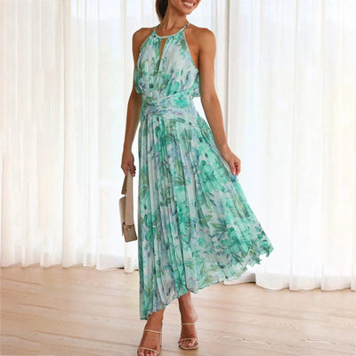 Claudia | Fließendes Neckholder-Kleid mit Blumenmuster