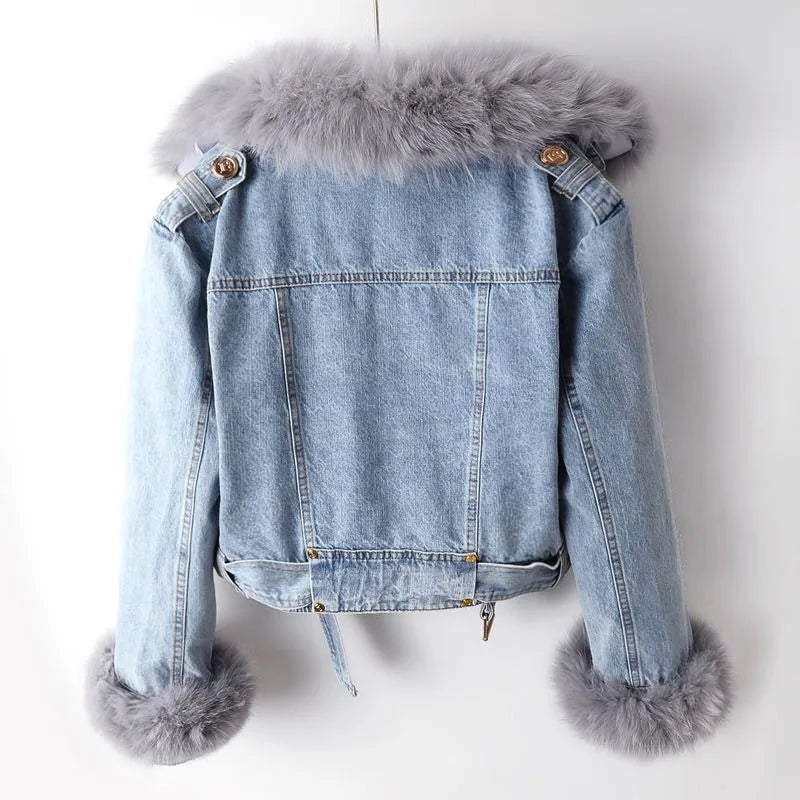 Maine | Denim-Jacke mit Fuchspelzkragen