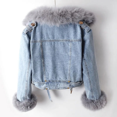 Maine | Denim-Jacke mit Fuchspelzkragen