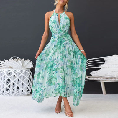 Claudia | Fließendes Neckholder-Kleid mit Blumenmuster