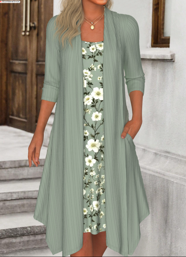 2-in-1-A-Linien-Kleid mit Blumendruck