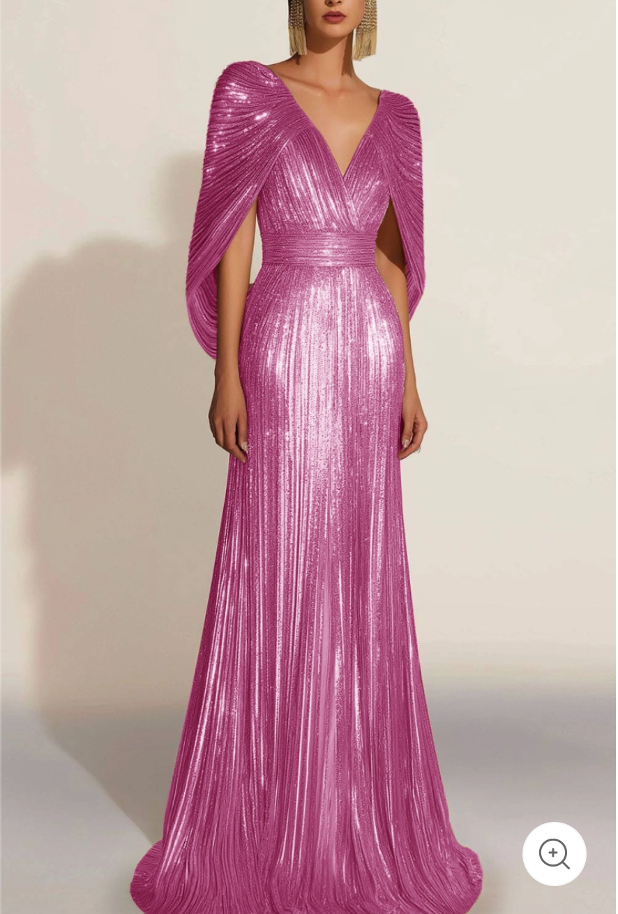 Aurélie | Goldenes plissiertes Abendkleid mit Cape