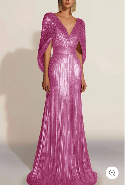 Aurélie | Goldenes plissiertes Abendkleid mit Cape