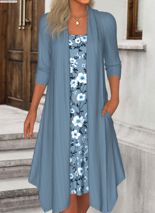 2-in-1-A-Linien-Kleid mit Blumendruck
