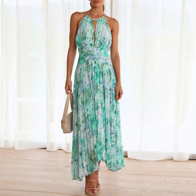 Claudia | Fließendes Neckholder-Kleid mit Blumenmuster