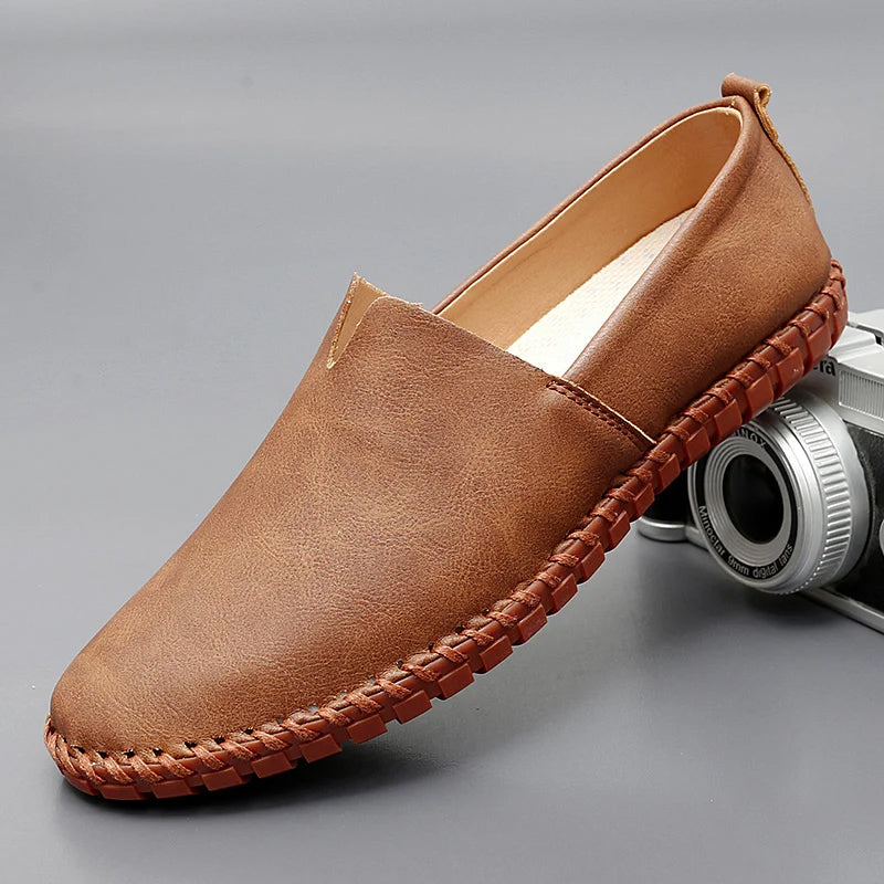Casual Handgenähte Leder Slip Ons