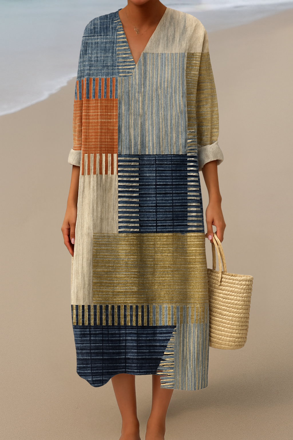 Evelyn Maxikleid Patchwork-Muster