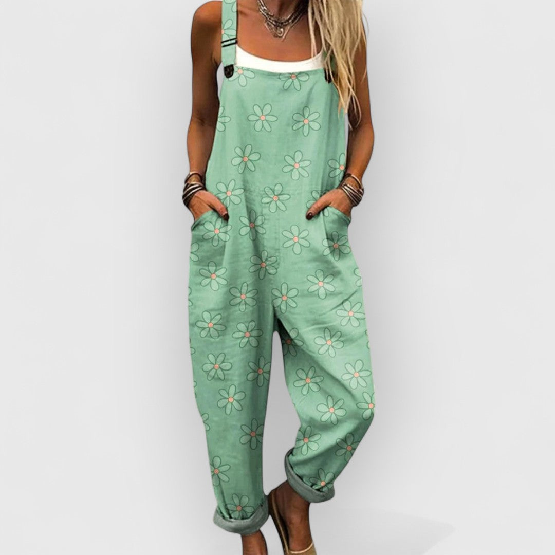 Bronisława | Vintage-Jumpsuit mit Blumenmuster und weitem Bein für Damen