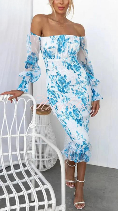 Valencia | Schickes bedrucktes Off-Shoulder-Kleid