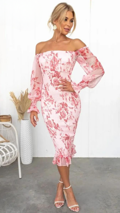Valencia | Schickes bedrucktes Off-Shoulder-Kleid