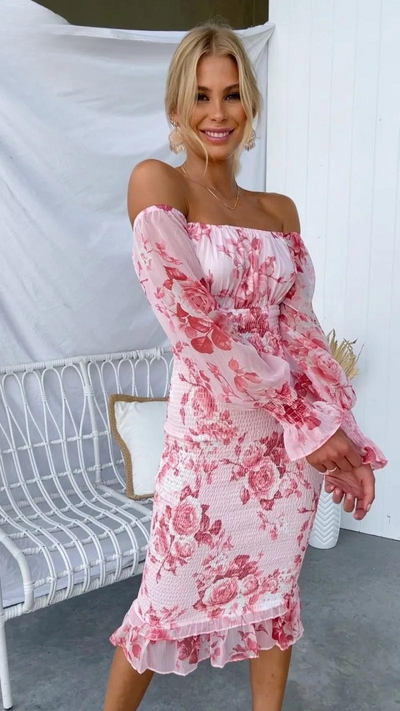 Valencia | Schickes bedrucktes Off-Shoulder-Kleid
