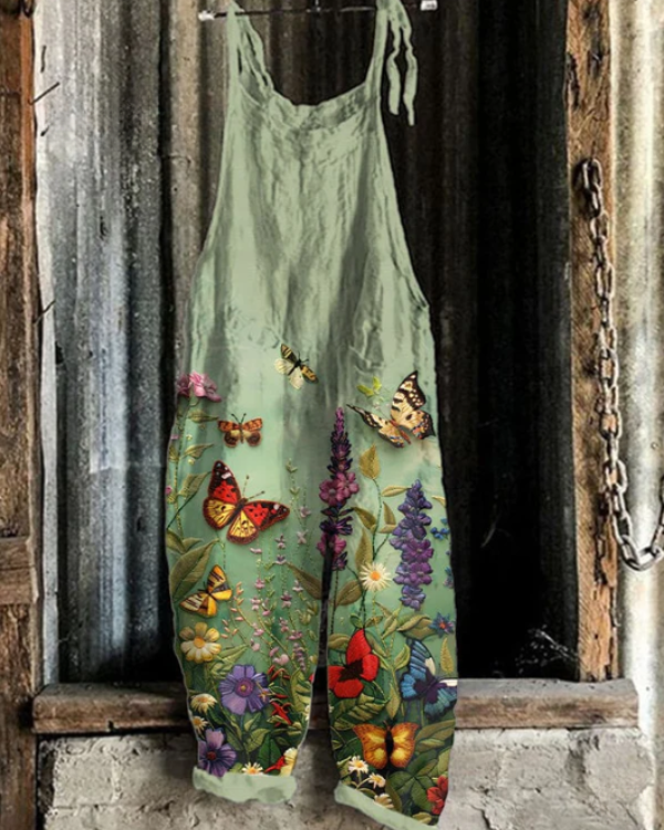 Sophia - Floral Overalls with Butterflies for Women