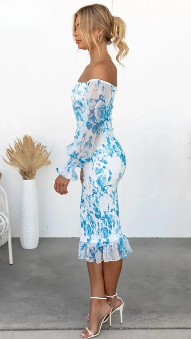 Valencia | Schickes bedrucktes Off-Shoulder-Kleid