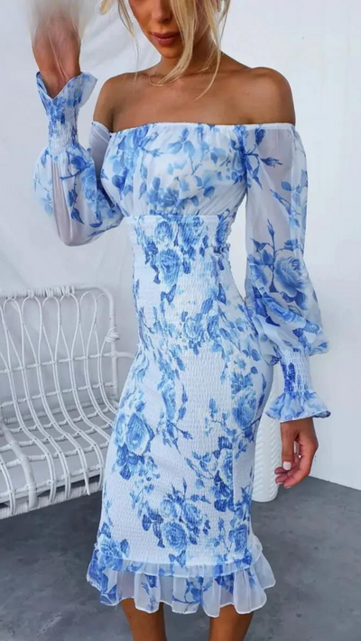 Valencia | Schickes bedrucktes Off-Shoulder-Kleid