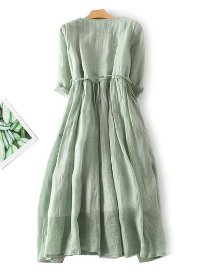 Arya – Damenkleid im Retro-Stil mit rundem Ausschnitt und geschnürtem Taillengürtel