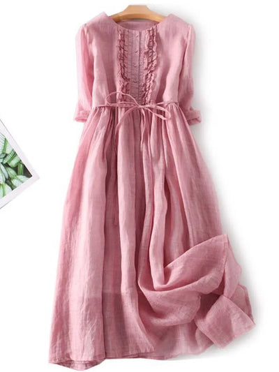 Arya – Damenkleid im Retro-Stil mit rundem Ausschnitt und geschnürtem Taillengürtel